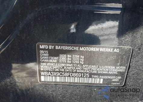 2015 BMW 335I Gran Turismo xDrive из США, поврежденный, VIN WBA3X9C58FD869125